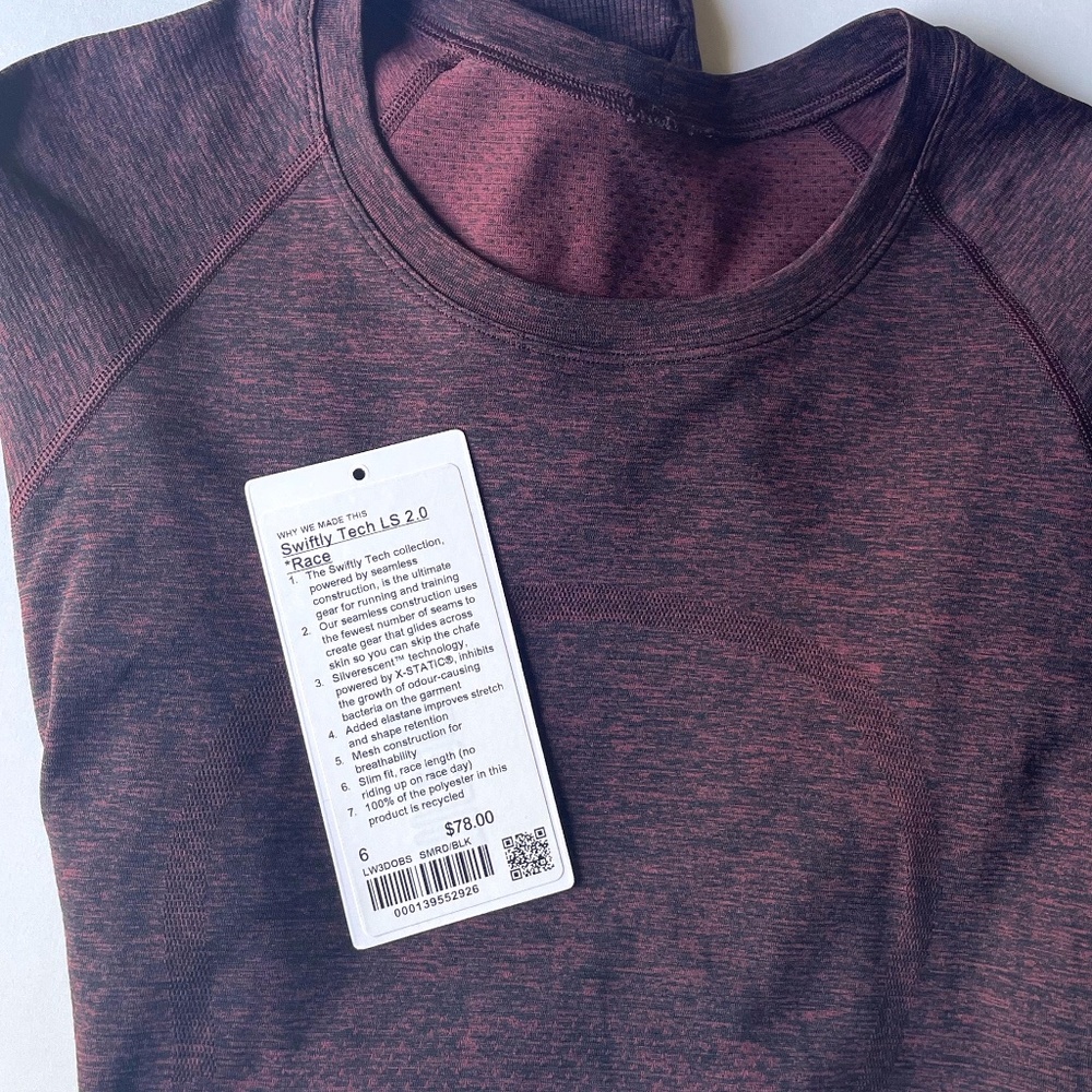 Lululemon Swiftly Long Sleeve Race Length Smoky Red/ Black